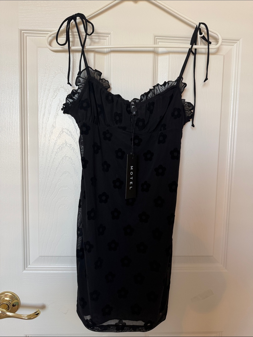 Motel Rocks Black Floral Mesh Tie-Shoulder Mini Dress